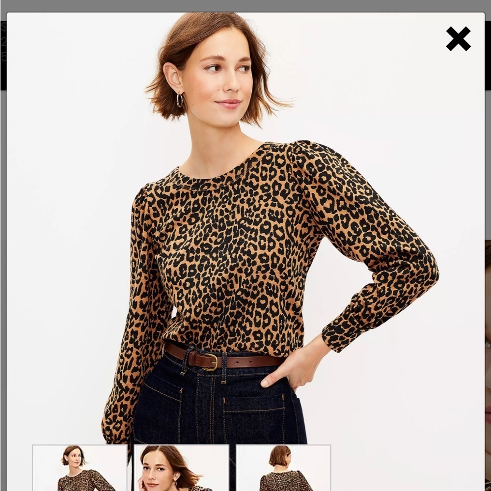 Loft Puff Shoulder Leopard Top Size Medium - Picture 10 of 10